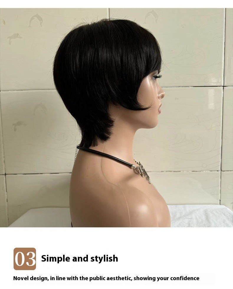 Women's Short Hair Head Cover Real Human Hair