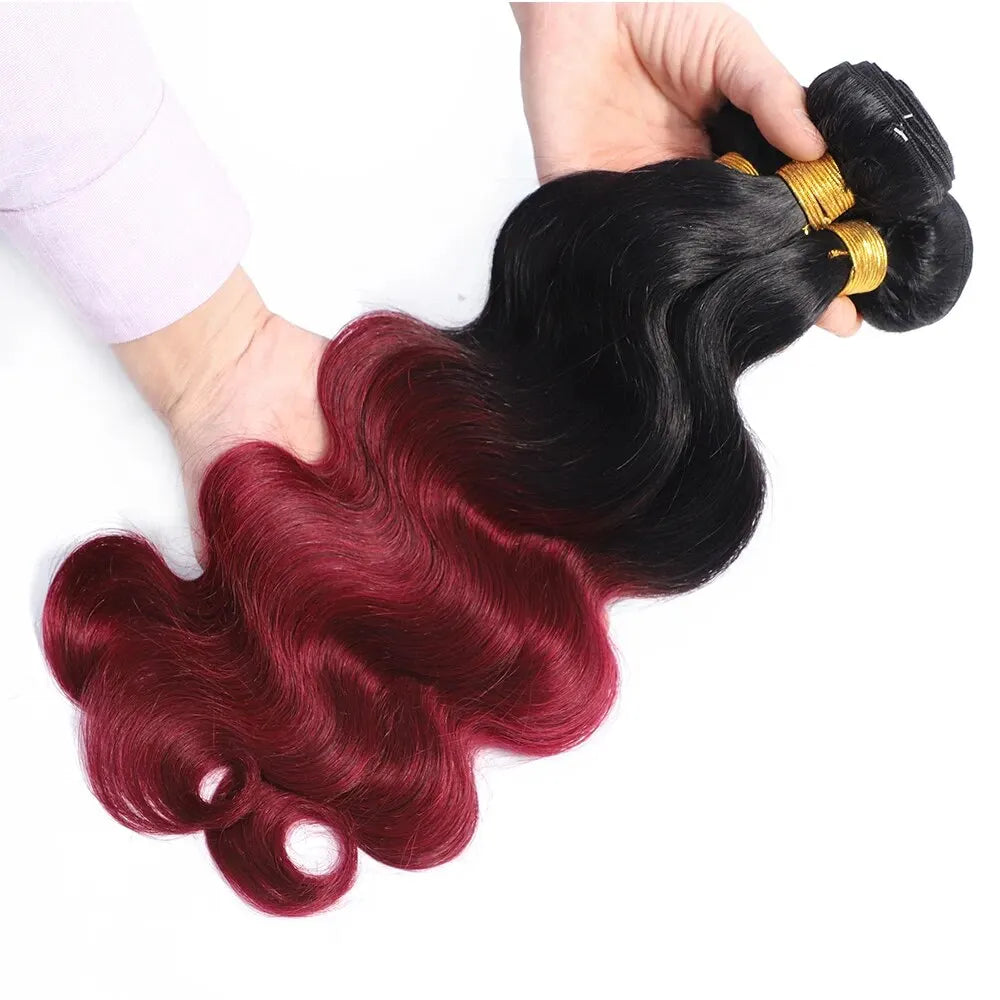 1B/99j Body Wave Bundles With Closure 100% Human Hair 3/4 Bundles Brazilian Virgin Hair Bundle Colored Extensions For Wome
