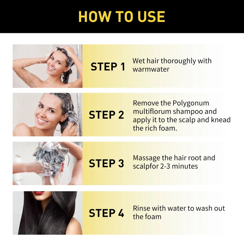 White To Black Shampoo Anti Hair Loss Natural Plant Polygonum Essence Oil Control Nourishing Scalp Shampoo for Men Women 100ml