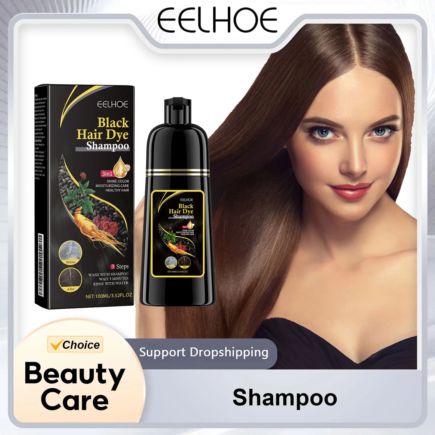 White To Black Shampoo Anti Hair Loss Natural Plant Polygonum Essence Oil Control Nourishing Scalp Shampoo for Men Women 100ml